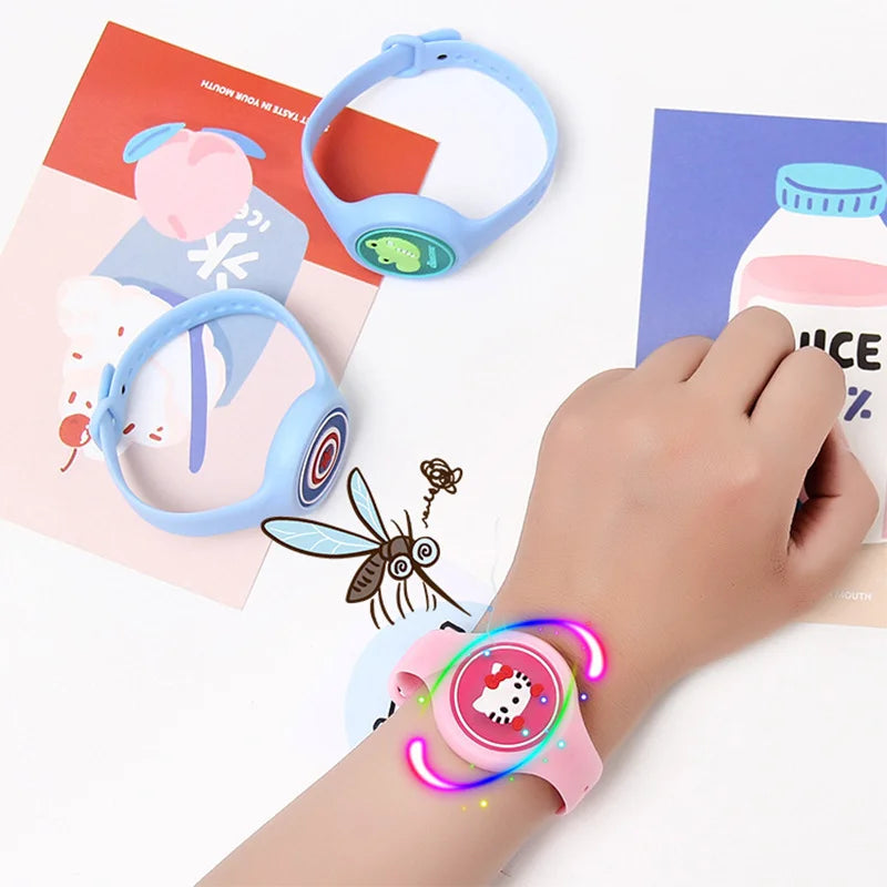 Pulseira repelente de mosquito infantil, Relógio luminoso dos desenhos animados